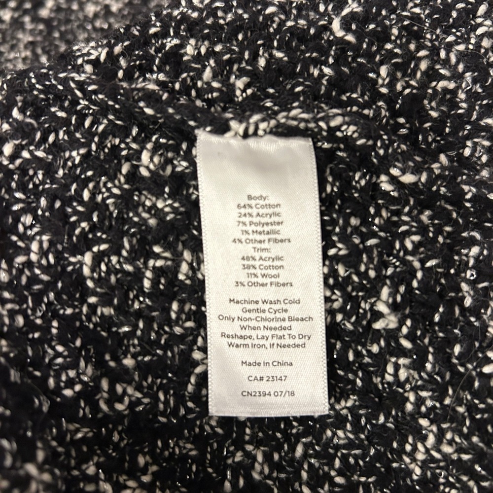 Talbots Black White Tweed Collarless Long Cardigan Sweater Jacket Women's Small - Picture 6 of 9